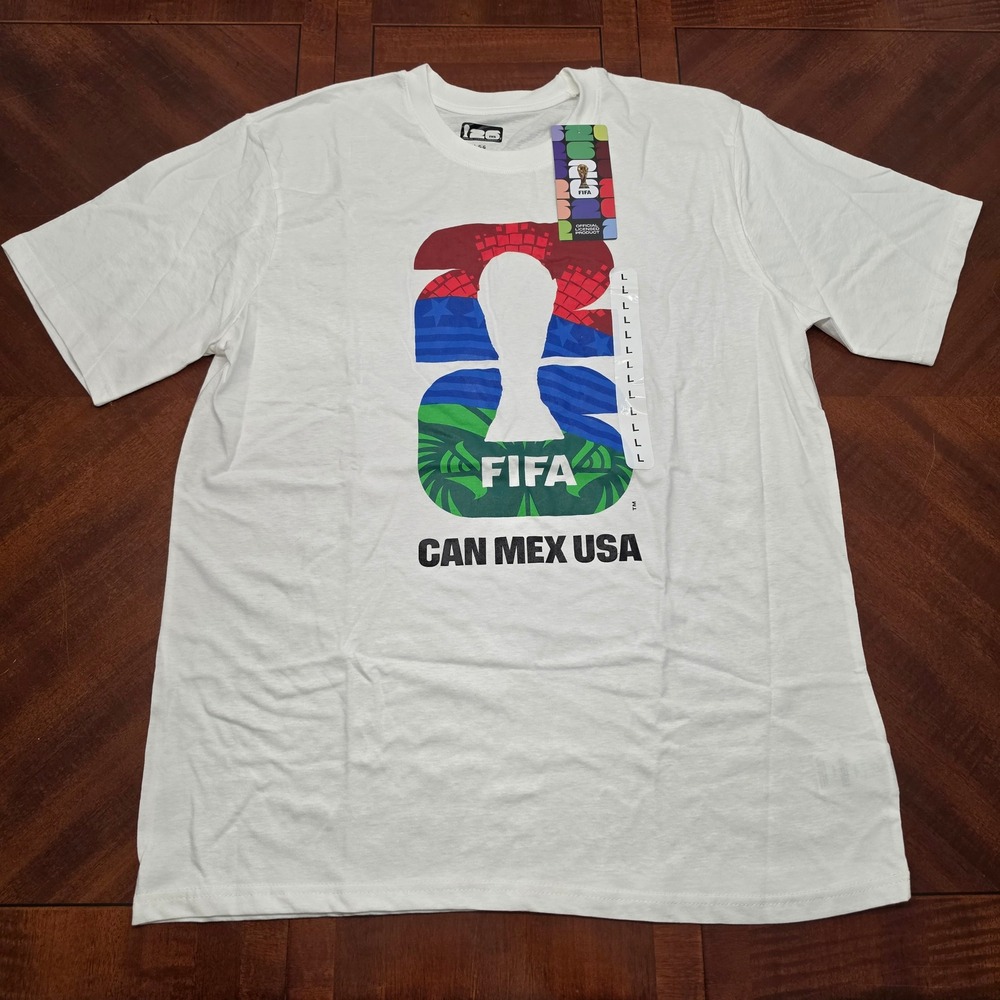 FIFA‎ T-Shirt Unisex L White 2026 World Cup CAN MEX USA Graphic Soccer Tee NWT